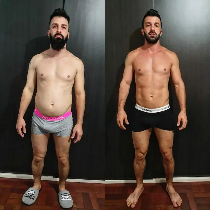 Antes e depois de aluno do Paulo, publicado no Instagram