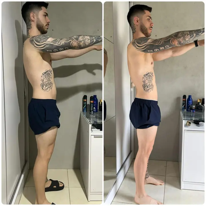 Antes e depois de aluno do Paulo, publicado no Instagram